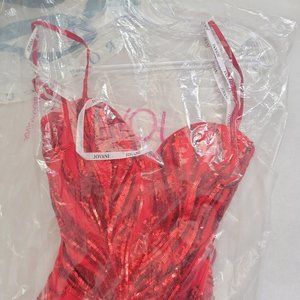 Jovani 08481 Red Embellished Tie Back Prom Dress